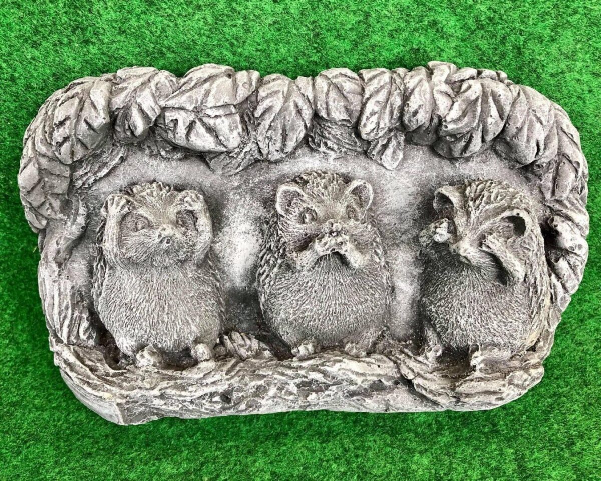 Hedgehogs Hear See Speak No Evil Concrete Garden Ornament