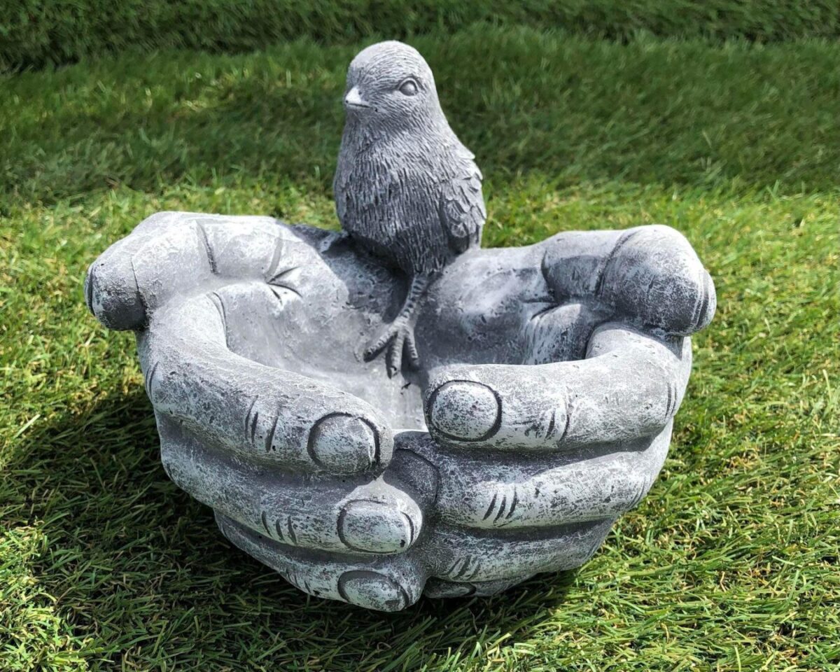 Bird In Hand Feeder Concrete Garden Ornament