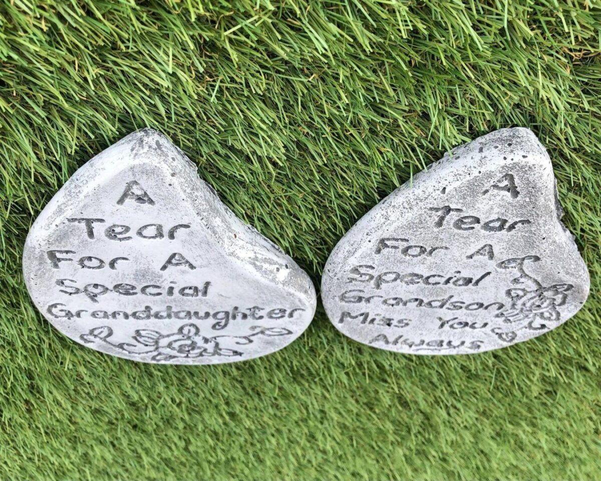 Grandson & Granddaughter Teardrops Concrete Garden Ornament