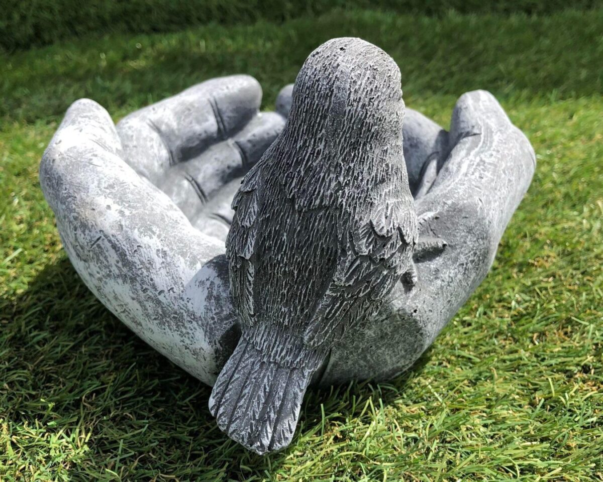 Bird In Hand Feeder Concrete Garden Ornament