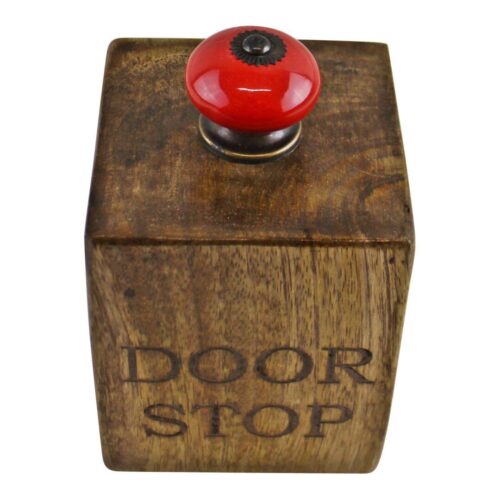 Mango Wood Doorstop With Red Ceramic Knob