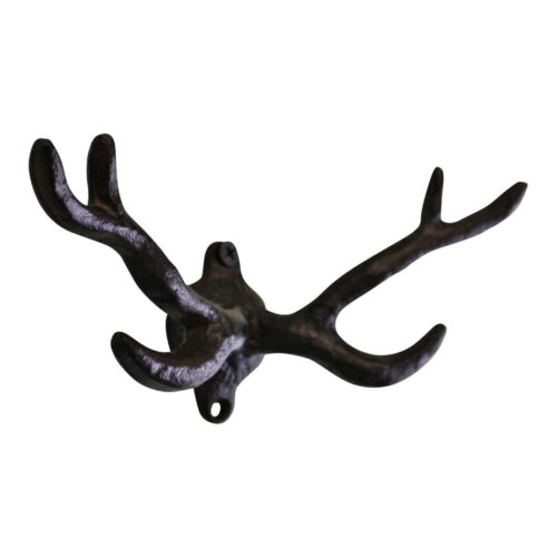 Rustic Cast Iron Wall Hooks Stag Antlers Small