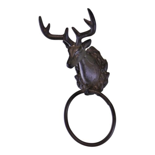 Cast Iron Rustic Towel Ring Stag Head Design