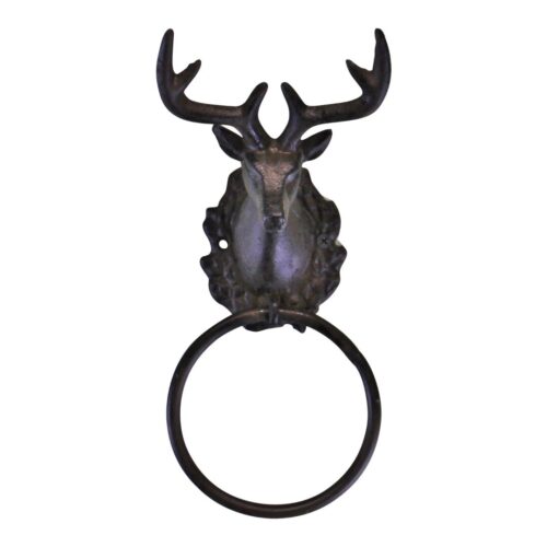 Cast Iron Rustic Towel Ring Stag Head Design