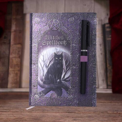 Embossed Black Cat Witches Spell Book A5 Journal with Pen