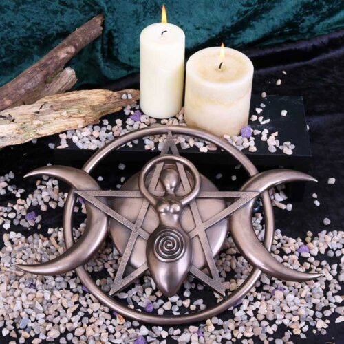 Bronzed Triple Moon Cycle Of Life Goddess Plaque 30cm