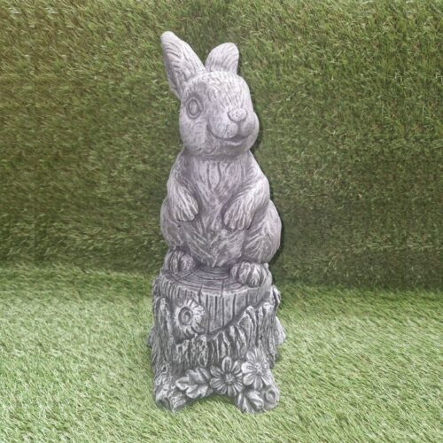 Rabbit Sat on a Tree Stump Concrete Ornament