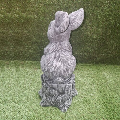 Rabbit Sat on a Tree Stump Concrete Ornament